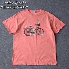 古着 AnsleyJacobs Tシャツ アート サーモンオレンジ L