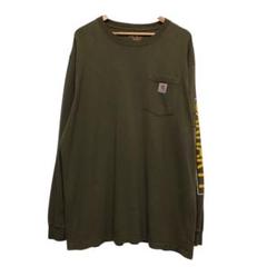 カーハート 長袖Tシャツ　ロンT ワッペンロゴ　袖プリント　ポケット付き