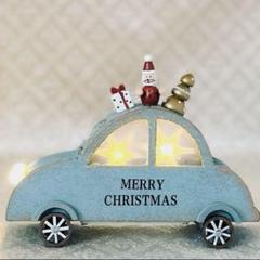 ハルモニア　木製クリスマスオブジェ　LEDカー　車　ブルー