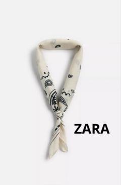 ZARA ザラ ペイズリー柄バンダナ スカーフ エクリュ ホワイト ベージュ