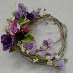 紫と緑の花冠スタイル 染花アートフラワーリース