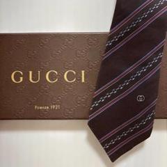 美品 GUCCI グッチ シルク 100％ ブラウン ウェブストライプ