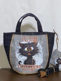 ☆ハンドメイド☆岡山デニム☆クロネコ☆☆3wayバッグ ☆ハンドメイド☆岡山デニム☆クロネコ3wayバッグ