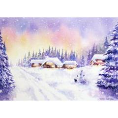 水彩画永平寺冬の絵絵画雪寺アートインテリア美術マーメイド紙