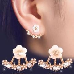 フラワーピアス 2wayバックキャッチピアス ピンクゴールド