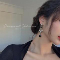 【在庫僅か】ピアス　パール　ブラック　ゴールド　韓国　パーティー　ヴィンテージ