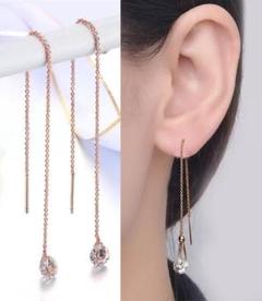 【最高級】ロングチェーン CZダイヤモンド ピアス 韓国 芸能人 ゴールド