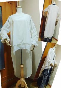 レディース/フリル袖・アシンメトリーチュニック/トップス【白・Ｍ】新品