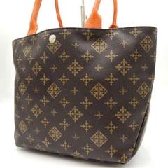 【美品】russet トートバッグ モノグラム柄 ベージュ×ブラウン 肩掛け可 ラシット ショルダーバッグ モノグラム柄 ストラップ付き ターン