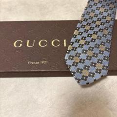 美品 GUCCI グッチ シルク ネクタイ グレー シルバー ブロック柄