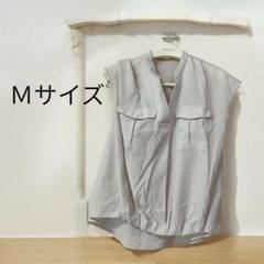 Mサイズ ライトグレー ノーカラーシャツ