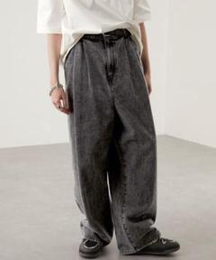 【Alfred Alex】ケミカルウォッシュワイドテーパードデニムパンツ
