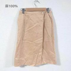 abis f【M】リネン巻きスカート ラップスカート 麻100% 台形
