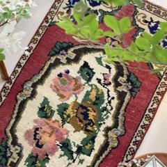 上品落ち着きレッド45×95額縁薔薇メダリオン　フラワー　トルコヴィンテージラグ 上品落ち着きレッド45×95額縁薔薇メダリオン フラワー トルコ