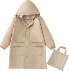 レインコートキッズ 子ども用 合羽 カッパ 収納袋付き ベージュ 125～140
