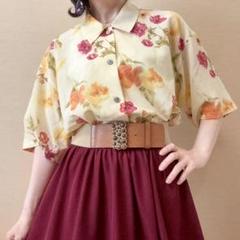 花柄 総柄 シャツブラウス 昭和レトロ vintage日本製 ベージュ オレンジ
