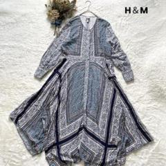 H＆M 【EUR40】 花柄イレギュラーヘムワンピース ロング丈 スカーフ柄