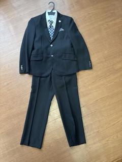 男児140黒シャドーブラックフォーマルスーツYシャツネクタイセット