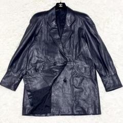 【美品✨】 ライダース ラムレザー ダブルブレストジャケット ロング丈 ブラック