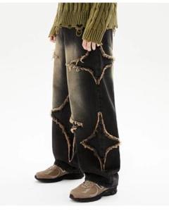ダメージ加工 ワイドパンツ ブラック TRILLION