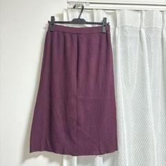 パープル リブ編み ひざ丈タイトスカート ボルドー スカート 膝丈