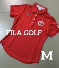 【美品】FILA GOLF ポロシャツ レディースM 赤 刺繍ロゴ ゴルフウェア