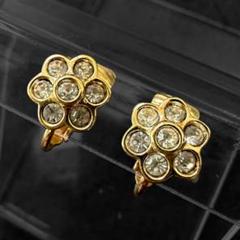 Dior Rhinestone Flower Gold Earrings