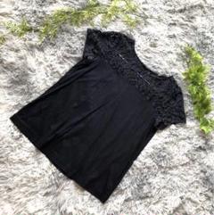 Viaggio Blu レース袖Tシャツ 黒 ゆったり 透け感あり M〜L相当