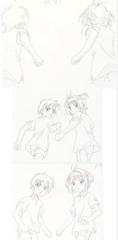 カードキャプターさくら 木之本桜と李小狼のアニメーションとレイアウト画10枚 中古】紙製品(キャラクター)<> 木之本桜＆李小狼 アニメイラスト
