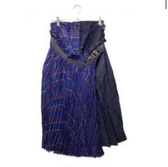 sacai 濃紺×ブラック プリーツ巻きスカート 18-04127