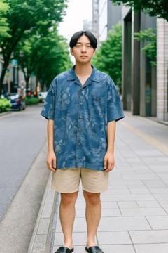 半袖シルクシャツ！アロハ　ブルー2XL 11