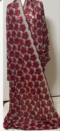 希少服地レース　赤い花柄レース生地 1m¥25,000