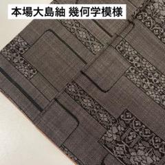 本場大島紬 幾何学模様 正絹 広衿 袷 着物 K-9227 - メルカリ