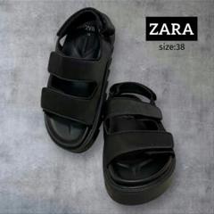 美品！　ZARA　サテン　トラックソールサンダル　BLACK　38