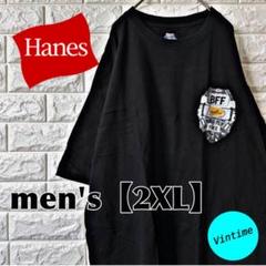 AM74【Hanes】プリントTシャツ【メンズ2XL】ブラック
