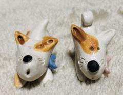 犬 ハンドメイド 粘土犬 ペア犬 茶色の子顔違い 置物