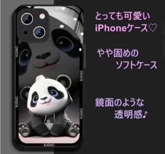 可愛い　パンダ柄　iPhoneケース　iPhone15　ブラック　黒　ケース