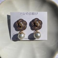 水引ピアス　グレー小梅コットンパール　結婚式　成人式