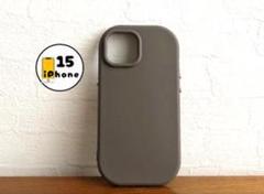 iPhone15 ケース　カバー　スマホケース　ブラウン　ボタンシルバー
