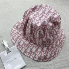 クリスチャンディオール トロッター ハット ピンク/ホワイト 58cm 極美品