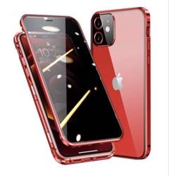 ロック付き 覗き見防止 iPhone12Pro Max ケース レッド
