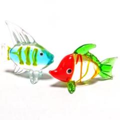 【中澤研一郎】作　ガラス工芸　熱帯魚　置物／ガラスケース付 中澤研一郎】作 ガラス工芸 熱帯魚 置物／ガラスケース付