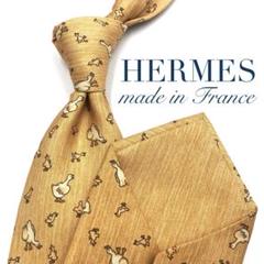 【極美品】HERMES ネクタイ アヒル 雛 アニマル柄 小紋柄 木目 ベージュ