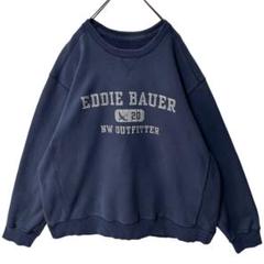 【EDDIE BAUER】クルーネックスウェット 3段ロゴ 前V サイドリブ