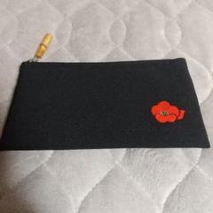 最終販売！ ちりめん椿刺繍 マルチポーチ かづら清老舗 黒