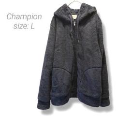 【チャンピオン】Champion フード付きボアジャケットパーカー L ネイビー