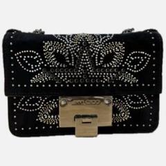 Jimmy Choo 黒ベルベット パーティーバッグ BON BON｜ベルベットリボン付き Black サテン・バケットバッグ