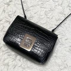 未使用級✨ラコステ ショルダーバッグ クロコ型押し ターンロック 黒 牛皮革 未使用級✨ラコステ ショルダーバッグ クロコ型押し ターン