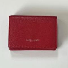 YSL 赤 レザー 三つ折り財布 本物保証] 超美品 YSL 三つ折り財布 赤 レザー イヴサンローラン