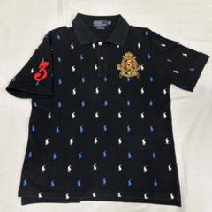 ラルフローレン 希少 ブラック ワッペン ポニー刺繍 総柄 ポロシャツ Lサイズ ラルフローレン 希少 ブラック ワッペン ポニー刺繍 総柄